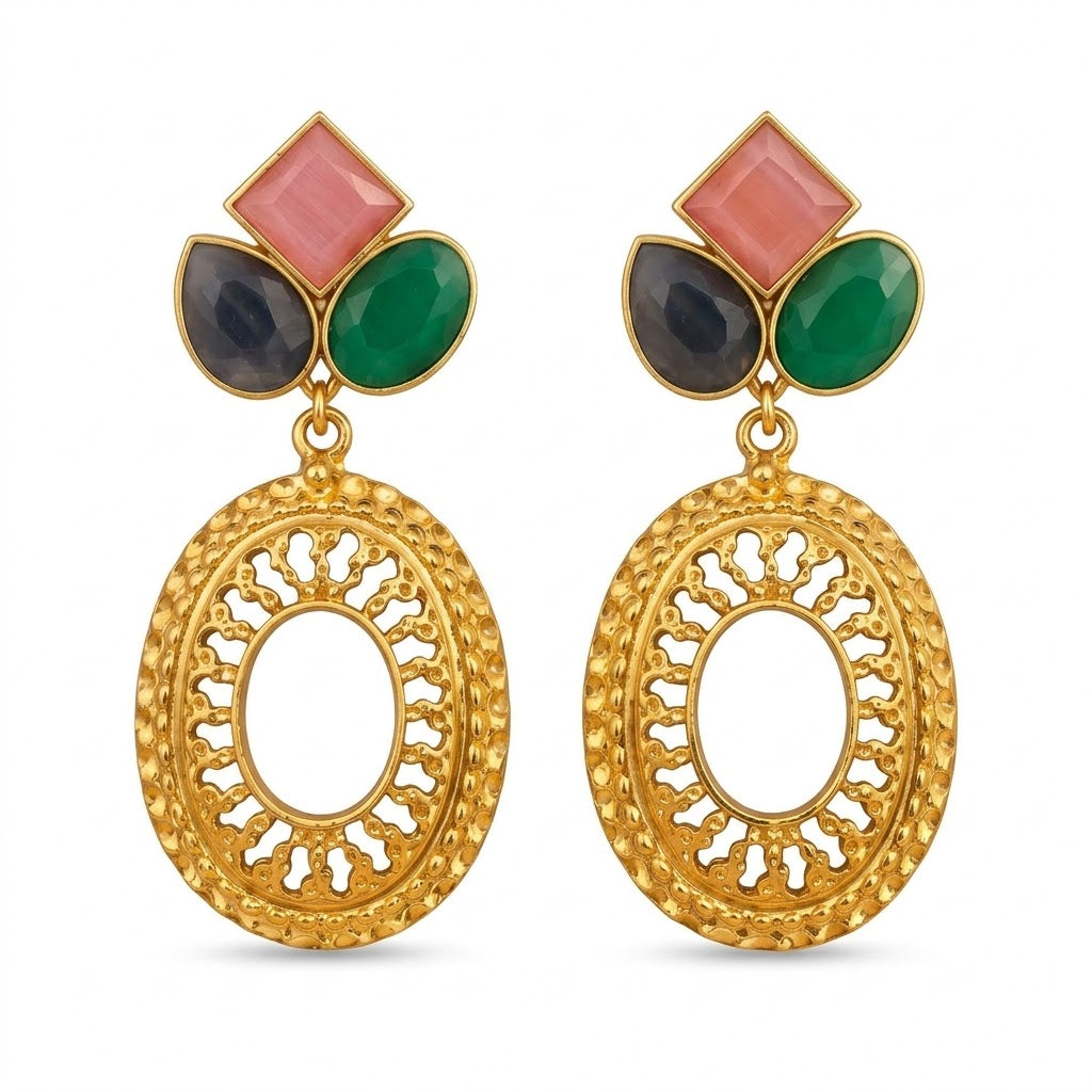 Aqua Garden - Botanical Gold Earrings With Aqua Drops - Infinity Jewelzz