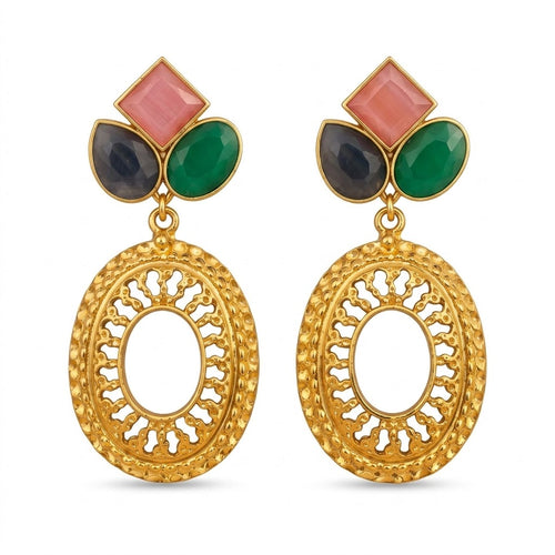 Aqua Garden - Botanical Gold Earrings With Aqua Drops - Infinity Jewelzz