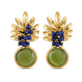 Olive Bloom — Gold Floral + Navy and Olive Stone Earrings - Infinity Jewelzz