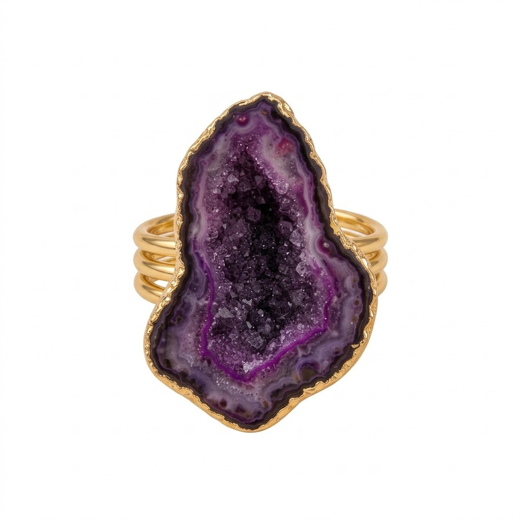 Amethyst Aura Ring – Raw-Cut Purple Amethyst Geode Ring - Infinity Jewelzz