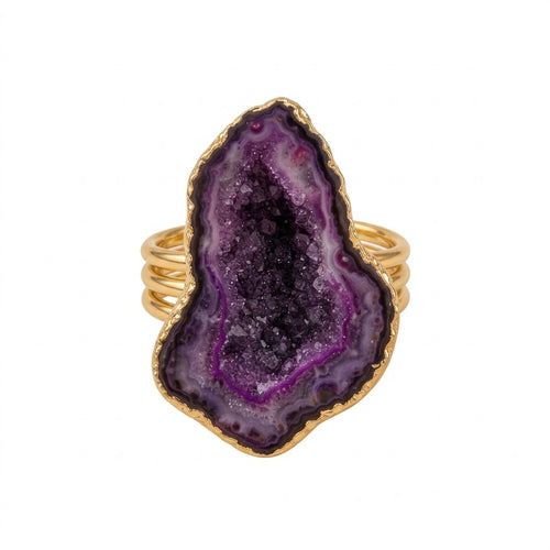 Amethyst Aura Ring – Raw-Cut Purple Amethyst Geode Ring - Infinity Jewelzz