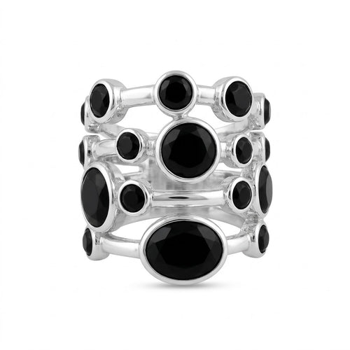 Black Ocre Ring – Multi-Stone Black Onyx Bezel-Set Band - Infinity Jewelzz