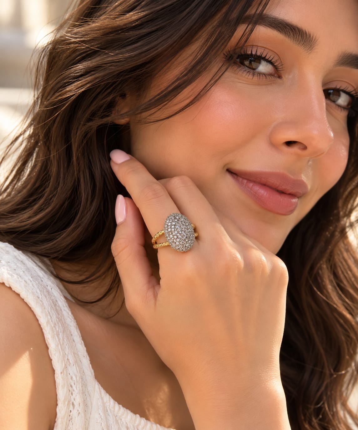Celeste Crystal Ring – Paved Crystal Oval Statement Face - Infinity Jewelzz