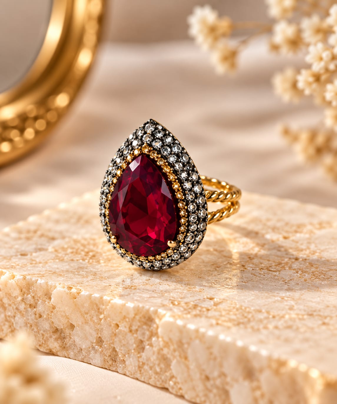 Crimson Teardrop Ring – Deep Red Pear-cut Statement Ring - Infinity Jewelzz