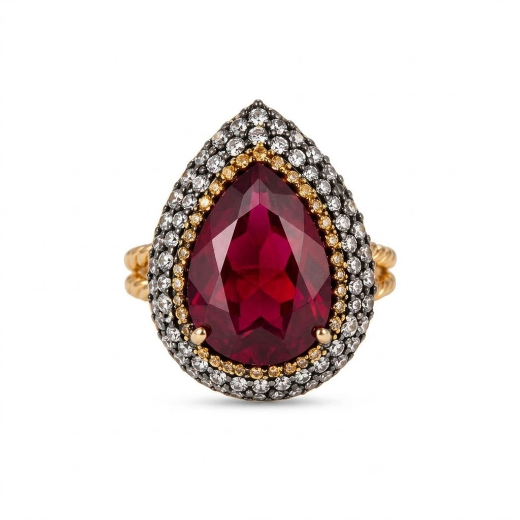 Crimson Teardrop Ring – Deep Red Pear-cut Statement Ring - Infinity Jewelzz
