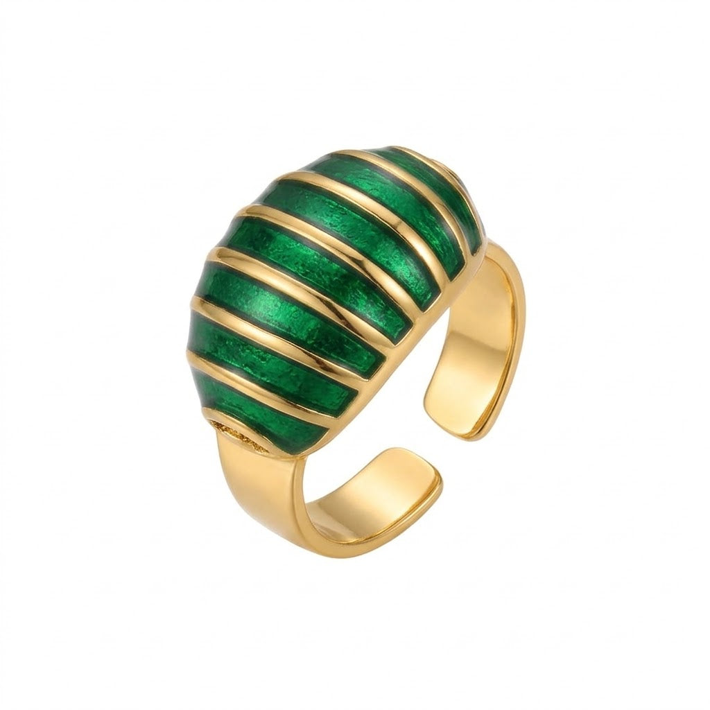 Gold Strip Ring – Striped Enamel Statement Ring - Infinity Jewelzz