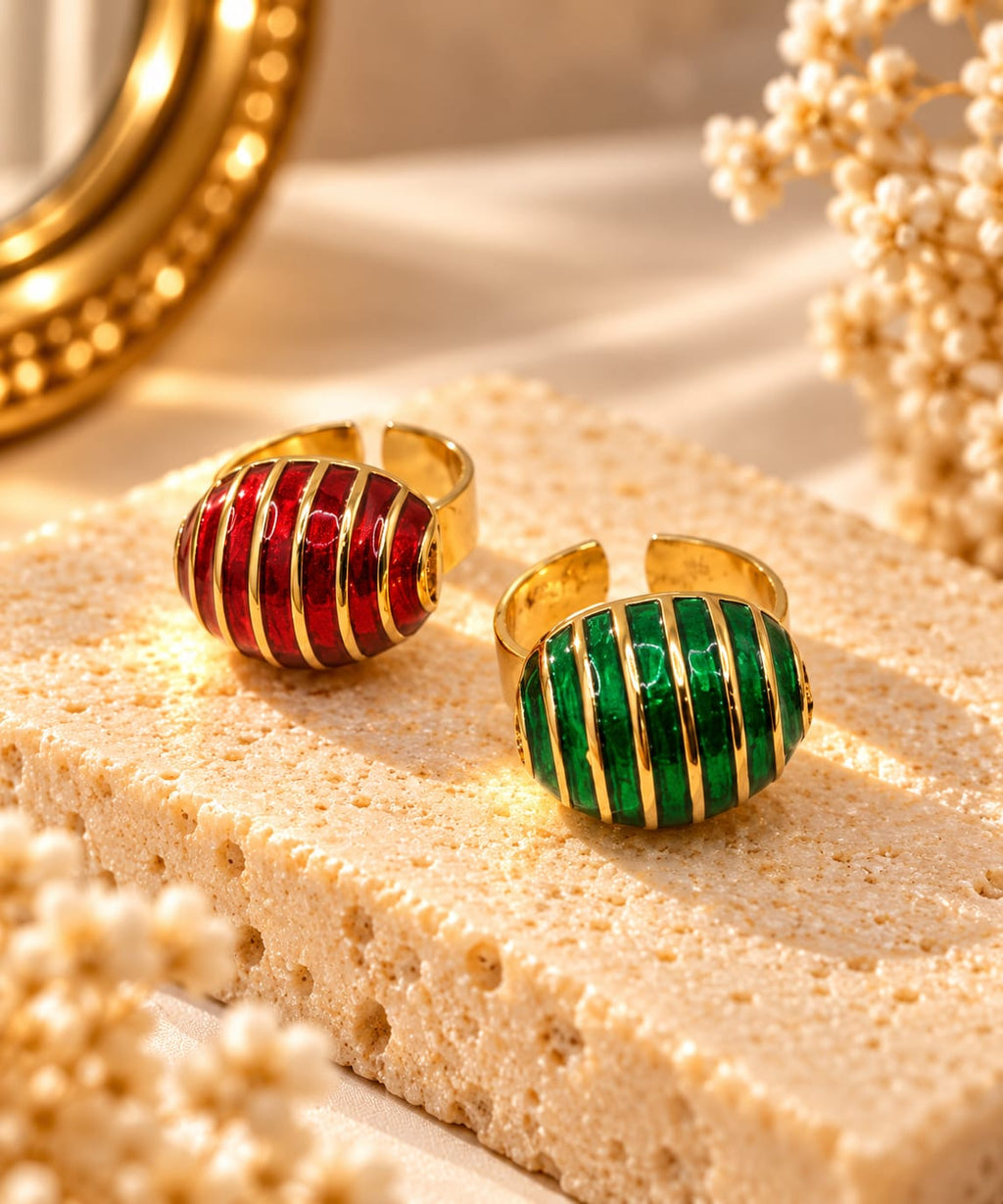 Gold Strip Ring – Striped Enamel Statement Ring - Infinity Jewelzz