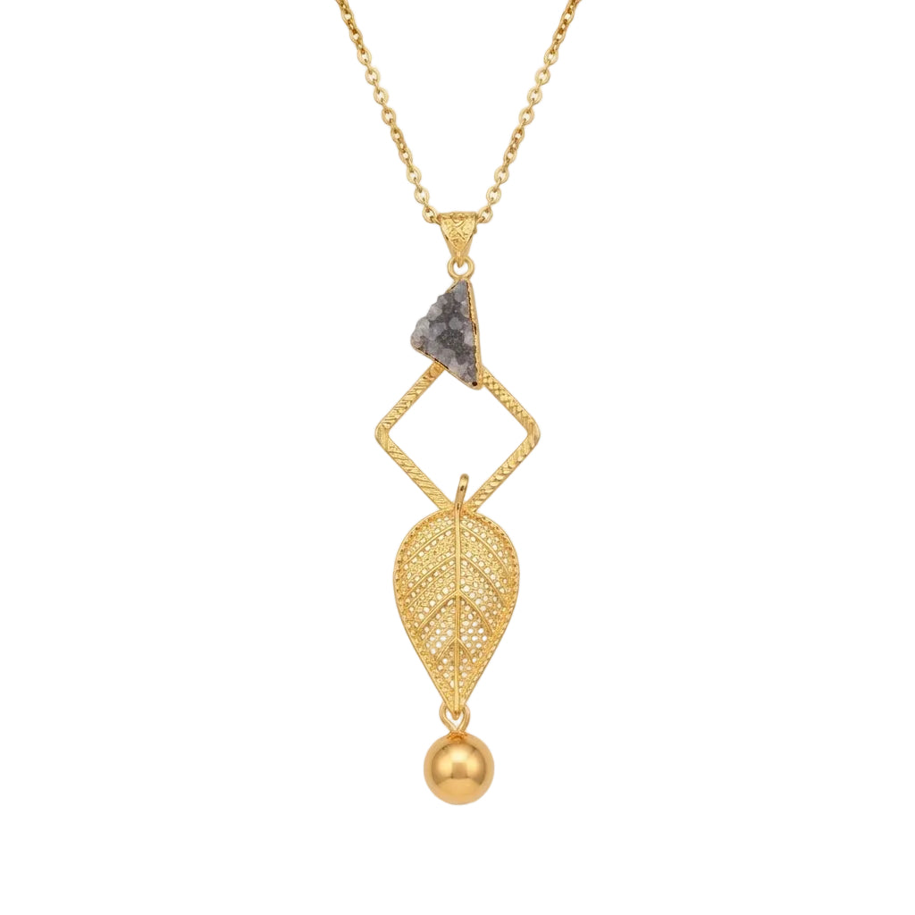 Golden Druzy Leaf Lariat