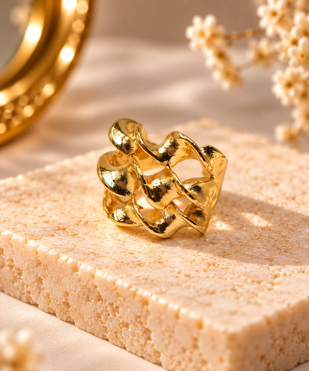 Gold Rush Ring – Sculpted Open-Work Gold Statement Ring - Infinity Jewelzz