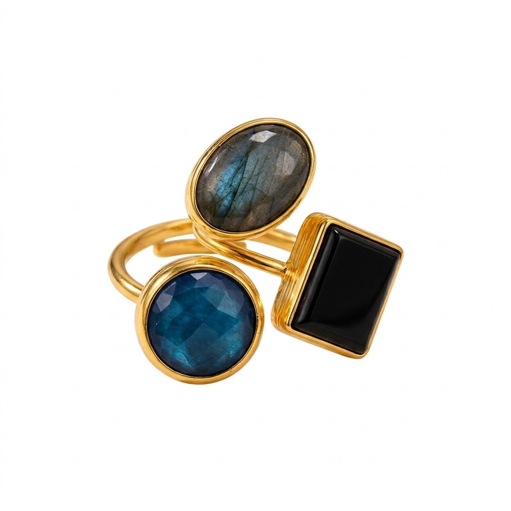 Midnight Trio Ring – Onyx, Ruby, And Pearl Trio - Infinity Jewelzz
