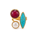 Mosaic Ring – Ruby, turquoise and pearl trio - Infinity Jewelzz