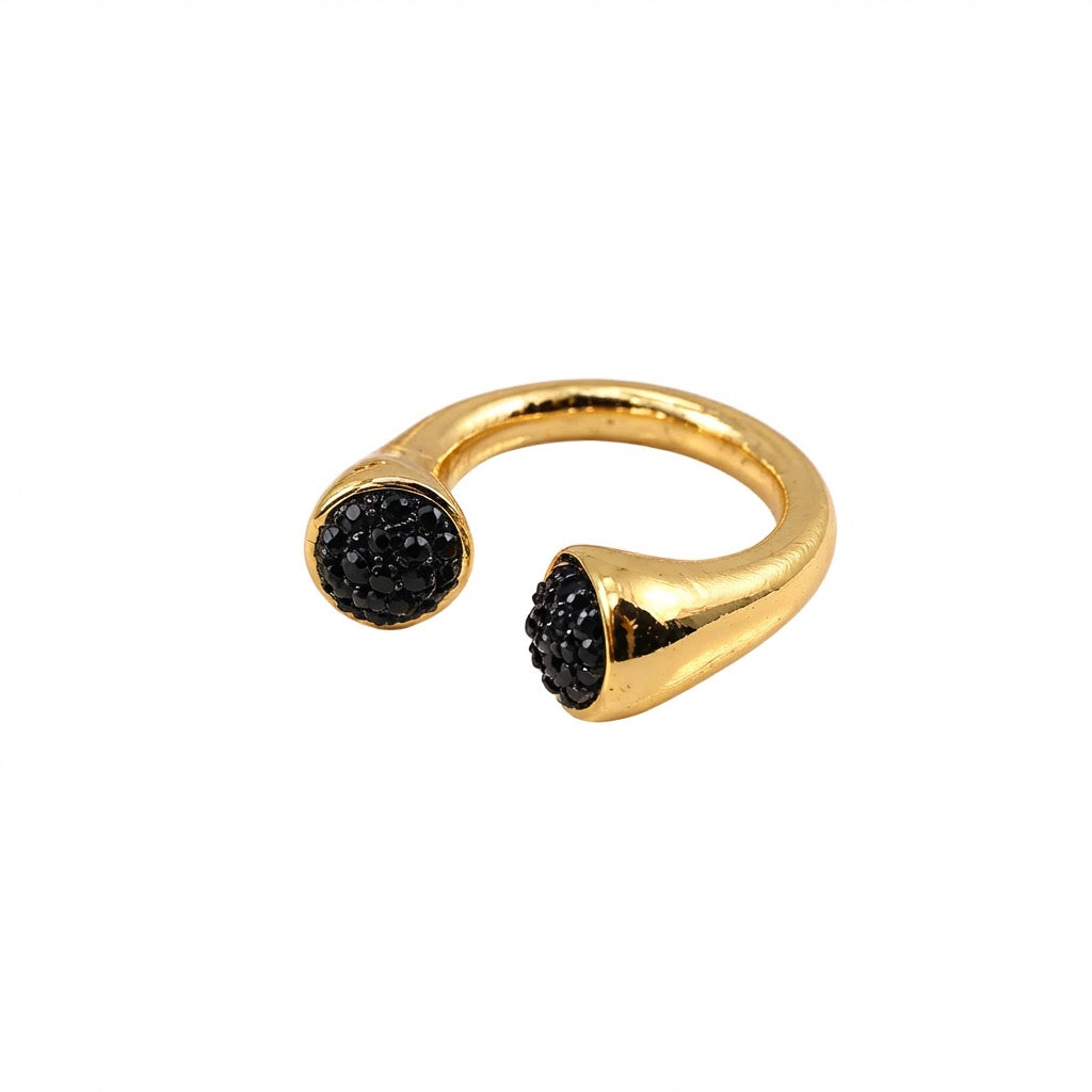 Noir Duo Ring - Gold Open Ring with Two Black Stone Ends