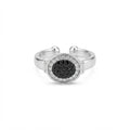 Noir Halo Ring - Silver Ring with Round Black Center and Crystal Border