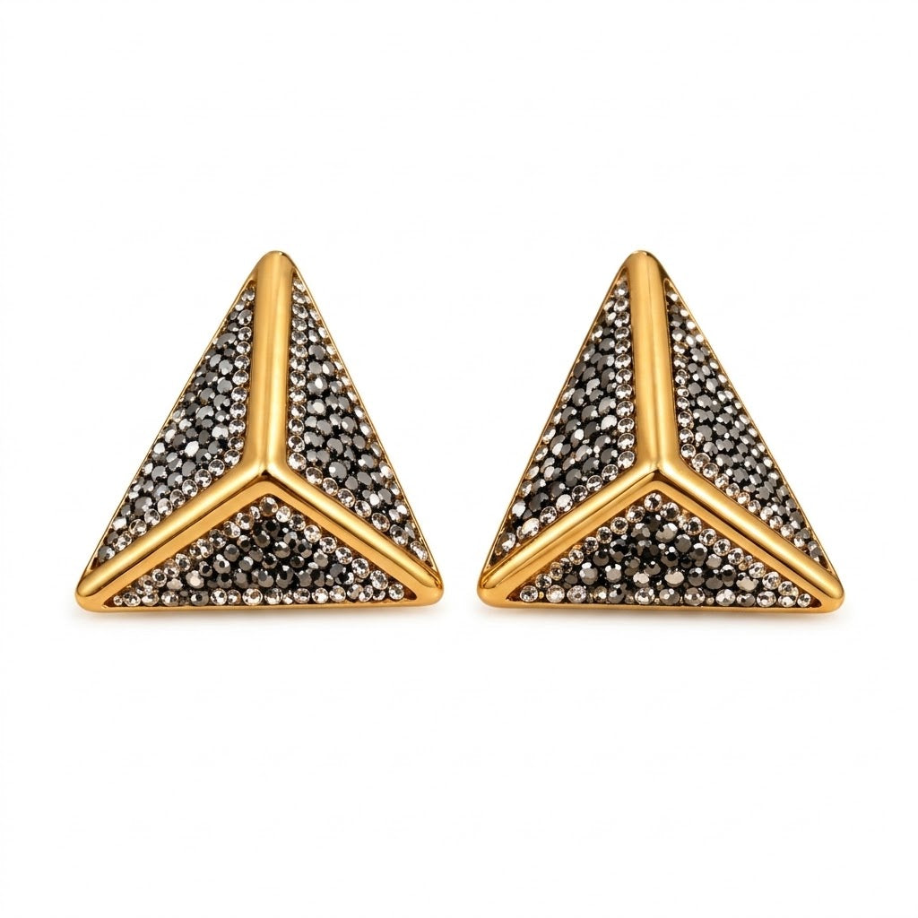 Nova - Geometric Gold + Crystal Triangular Earrings - Infinity Jewelzz