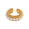 Pearl Cirm Ring – Pearl Row With Gold Chain Accent - Infinity Jewelzz