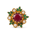 Ruby Garden Ring – Ruby Centre With Green Leaves and Pearls - Infinity Jewelzz