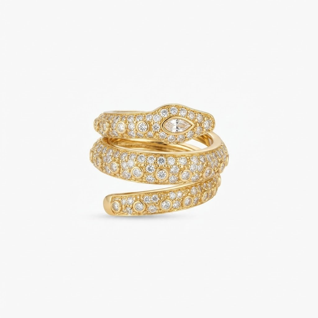 Serpentine Spark Ring - Gold Crystal-encrusted Wrap/Snake-style Ring