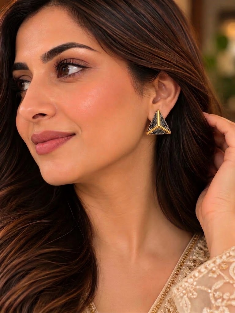 Nova - Geometric Gold + Crystal Triangular Earrings - Infinity Jewelzz