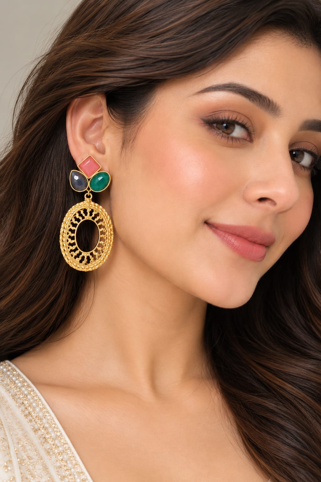 Aqua Garden - Botanical Gold Earrings With Aqua Drops - Infinity Jewelzz